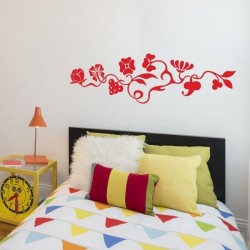 Sticker mural vigne et fleurs pour tête de lit