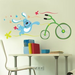 Sticker Mural Enfant Lapin Vélo